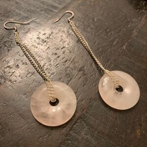 Elegant Sterling Silver and Pink Rose Quartz Dangle Fishhook Earrings